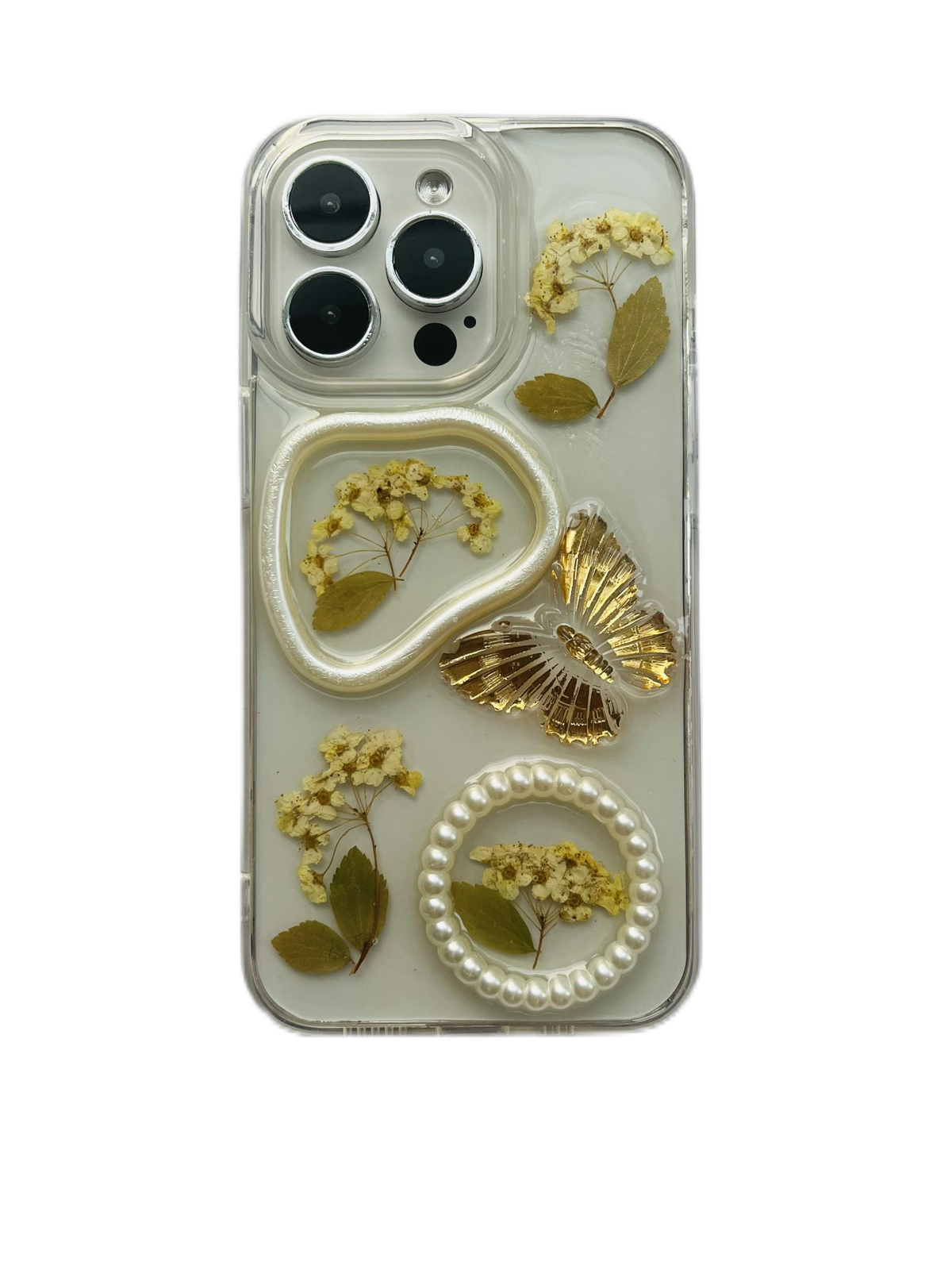 3D Floral Butterfly iPhone Case – Pressed Flowers with Pearls, Fairycore Aesthetic Gift - Memoryincases®︎