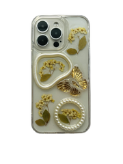 3D Floral Butterfly iPhone Case – Pressed Flowers with Pearls, Fairycore Aesthetic Gift - Memoryincases®︎