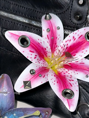 Handmade Steampunk Lily Pendant – Mixed Industrial Style Botanical Art Piece