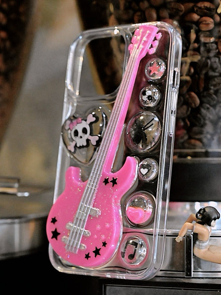 Pink Punk Guitar Phone Case | Skull & Web Design | Y2K Rocker Accessory - Memoryincases®︎