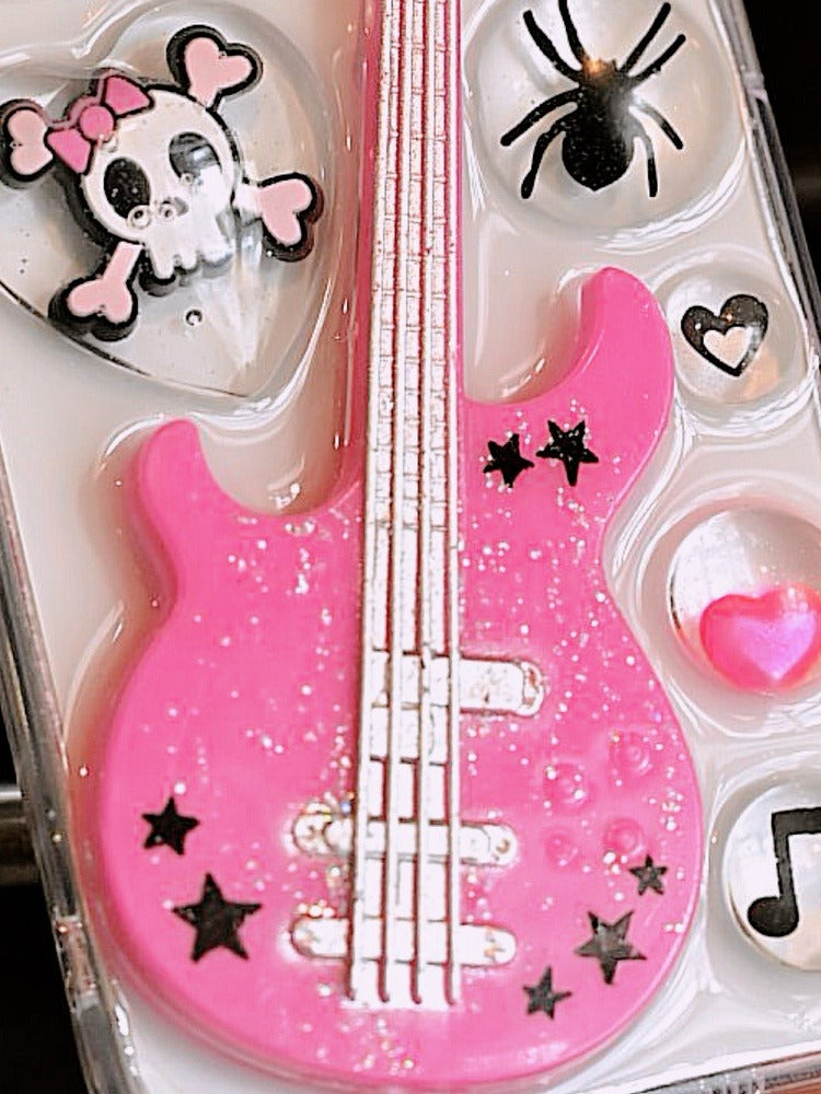 Pink Punk Guitar Phone Case | Skull & Web Design | Y2K Rocker Accessory - Memoryincases®︎