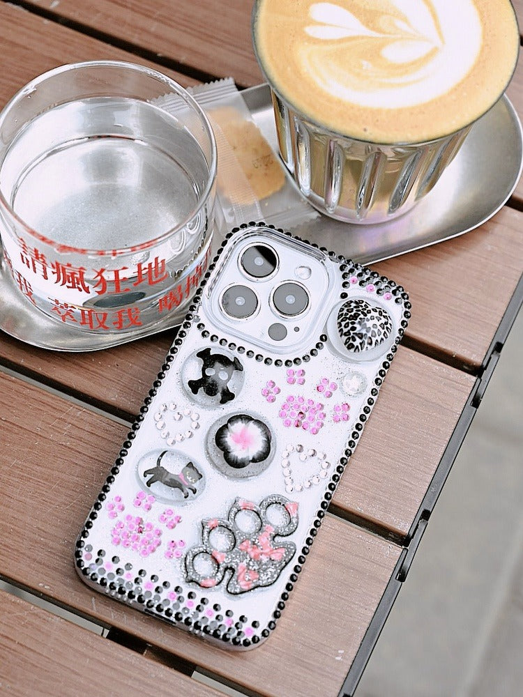 Gothic Cat Paw Phone Case | Skull & Black Cat Design | Dark Cute Aesthetic - Memoryincases®︎