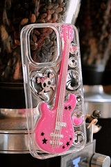 Pink Punk Guitar Phone Case | Skull & Web Design | Y2K Rocker Accessory - Memoryincases®︎