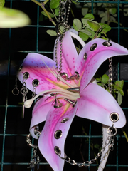 Industrial Lily Pendant | Dark Metal Flower Keychain | Handmade Deconstructed Design | Edgy Gothic Accessory