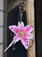 Industrial Lily Pendant | Dark Metal Flower Keychain | Handmade Deconstructed Design | Edgy Gothic Accessory