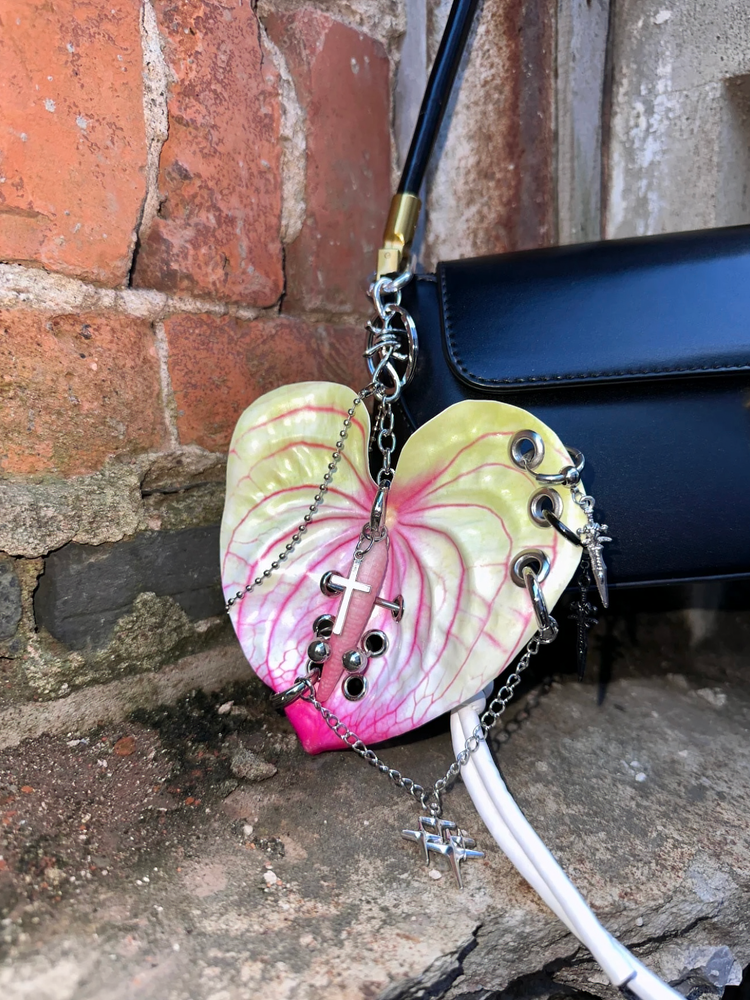 Dark Metal Plant Keychain | Industrial Piercing Handmade Design | Deconstructionist Unique Pendant | Artisan Crafted Accessory