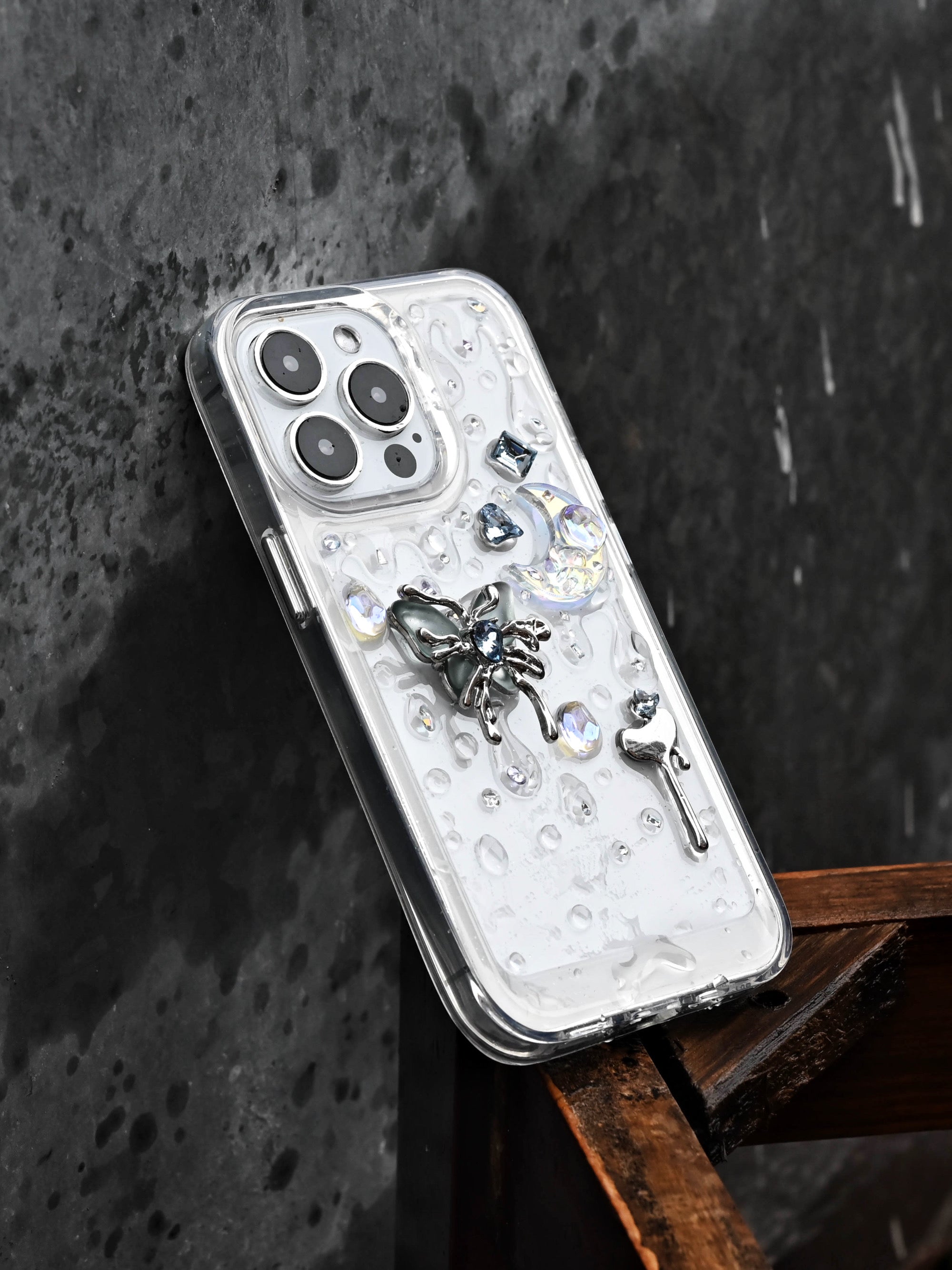 Frosted Butterfly Phone Case | Heart Key Moon Gem Design | Ethereal Aesthetic Accessory - Memoryincases®︎