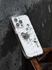 Frosted Butterfly Phone Case | Heart Key Moon Gem Design | Ethereal Aesthetic Accessory - Memoryincases®︎