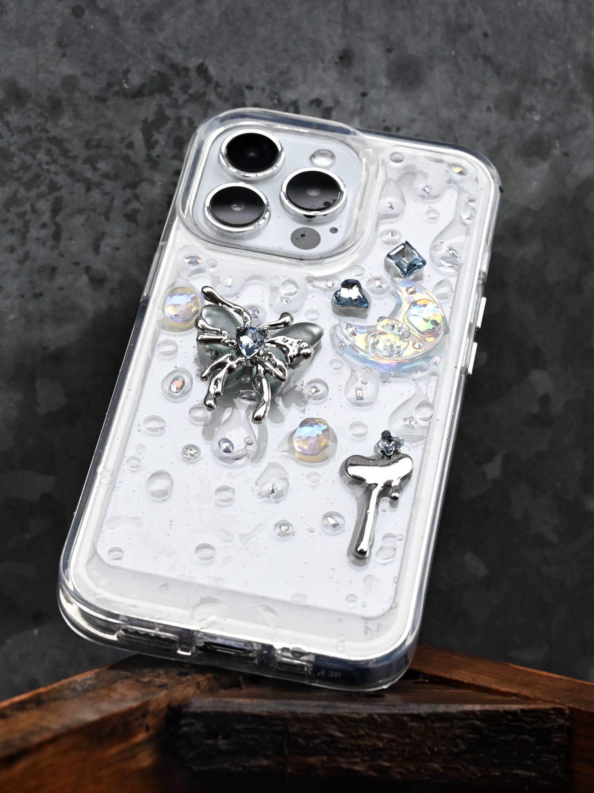 Frosted Butterfly Phone Case | Heart Key Moon Gem Design | Ethereal Aesthetic Accessory - Memoryincases®︎