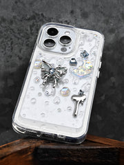 Frosted Butterfly Phone Case | Heart Key Moon Gem Design | Ethereal Aesthetic Accessory - Memoryincases®︎