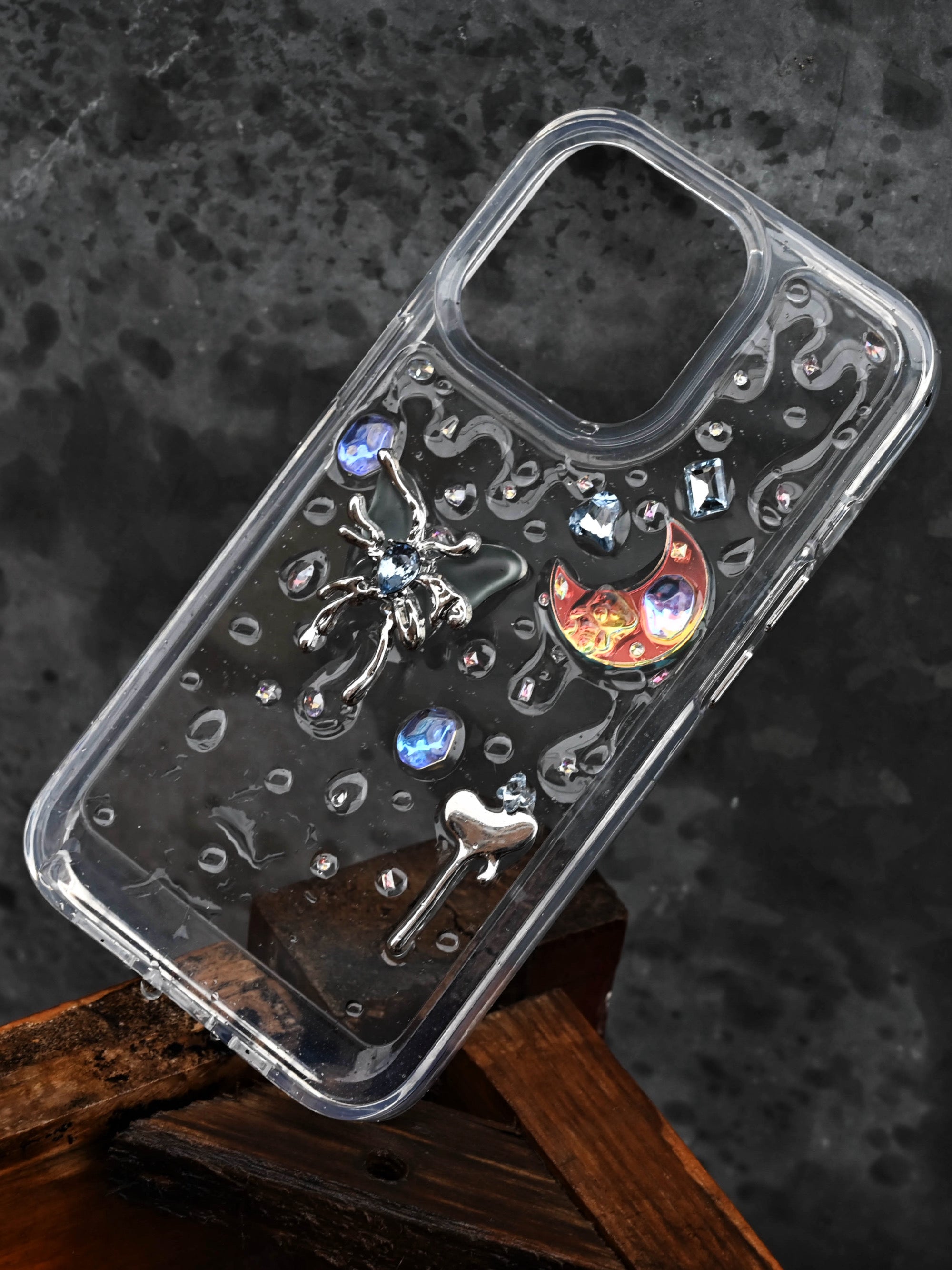 Frosted Butterfly Phone Case | Heart Key Moon Gem Design | Ethereal Aesthetic Accessory - Memoryincases®︎