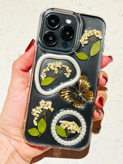 3D Floral Butterfly iPhone Case – Pressed Flowers with Pearls, Fairycore Aesthetic Gift - Memoryincases®︎