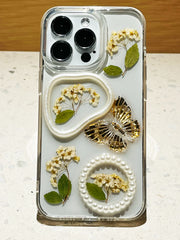 3D Floral Butterfly iPhone Case – Pressed Flowers with Pearls, Fairycore Aesthetic Gift - Memoryincases®︎